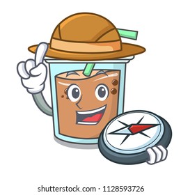 Explorer bubble tea mascot cartoon