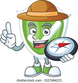 Explorer checkmark shield with cartoon character shape.