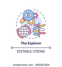 Explorer concept icon. Types of expats abstract idea thin line illustration. Person seeking for new experience. Discover and explore. Vector isolated outline color drawing. Editable stroke
