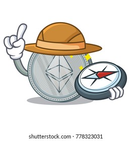 Explorer Ethereum coin character cartoon