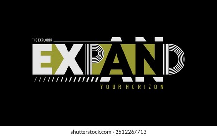 Explorer, expanda horizonte, tipografia abstrata slogan de design moderno. Gráficos de ilustração vetorial para impressão de camiseta, vestuário, fundo, cartaz, banner, cartão postal e/ou mídias sociais 