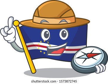 Explorer flag cape verde cartoon character holding a compass
