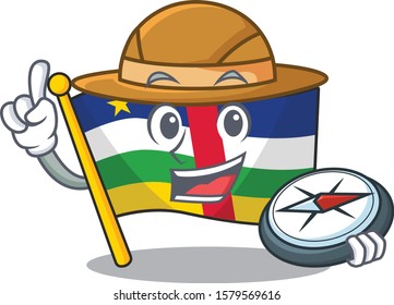 Explorer flag central african cartoon character holding a compass