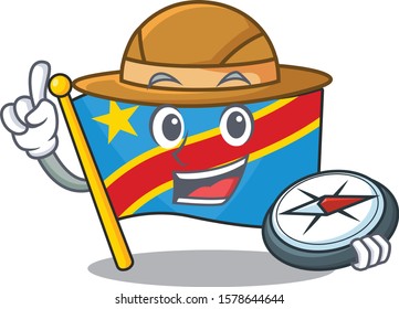 Explorer flag democratic republic cartoon character holding a compass
