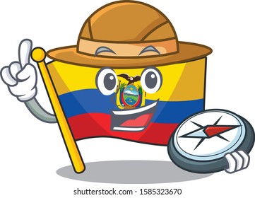 Explorer flag ecuador cartoon character holding a compass