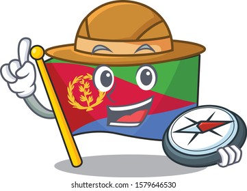 Explorer flag eritrea cartoon character holding a compass