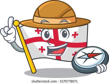 Explorer flag georgia cartoon character holding a compass