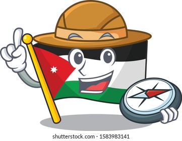 Explorer flag jordan cartoon character holding a compass
