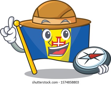 Explorer flag madeira cartoon character holding a compass