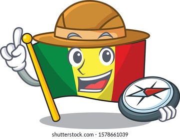 Explorer flag mali cartoon character holding a compass