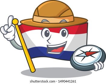 Explorer flag netherlands fluttered on cartoon pole