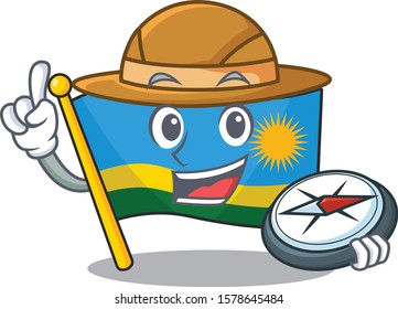 Explorer flag rwanda cartoon character holding a compass