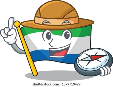 Explorer flag sierra leone cartoon character holding a compass