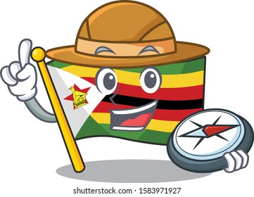 Explorer flag zimbabwe cartoon character holding a compass