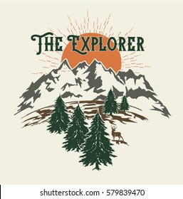 The explorer Forest camping.Adventure .VECTOR PRINT.