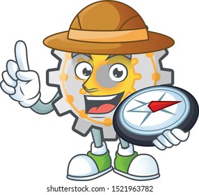 Explorer gear shape circle with cartoon character