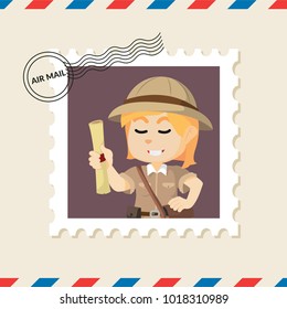 Explorer girl postage stamp on air mail envelope