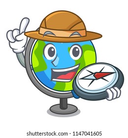 Explorer globe mascot cartoon style