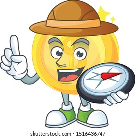 Explorer gold coin cartoon character for payment