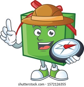 Explorer green gift box cartoon character holding a compass