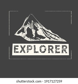 Explorer. Grunge vintage phrase. Typography, t-shirt graphics, print, poster, banner, slogan, flyer, postcard.