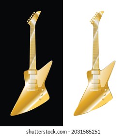 Explorer guitar golden color isolated on white and black background design asset vector file, can use for icon, logo or any design project
