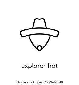 explorer hat icon. Trendy modern flat linear vector explorer hat icon on white background from thin line Camping collection, outline vector illustration