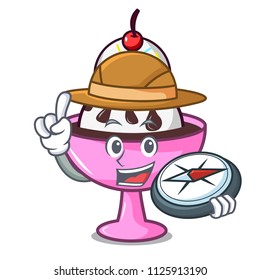 Explorer ice cream sundae mascot cartoon