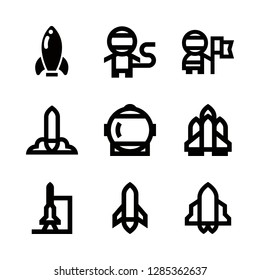 explorer icons set with rocket, astronaut and spacecraft vector set