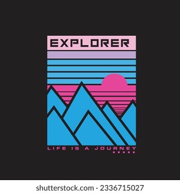Explorer Journey Mountain sunshine typography modern minimal vector t shirt print design