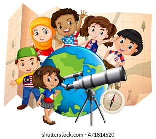 Explorer-Kinder um den Globus