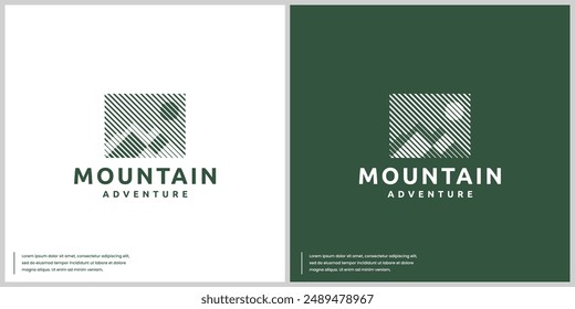 explorer logo with abstract mountain concept, line art style, logo design vector.