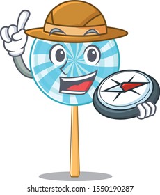 Explorer lollipop cartoon character holding a compass