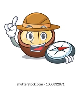 Explorer macadamia mascot cartoon style