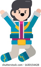 Explorer man jumping out of joy