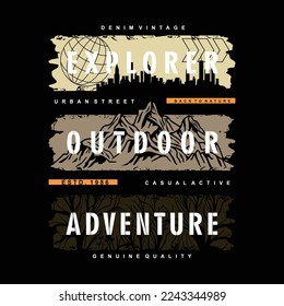 explorer, outdoor adventure, forest  vintage t shirt abstract graphic typography lettering, 
 print, vector illustration