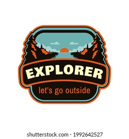 explorer outdoor mountain logo National park badge patch  emblem vintage illustration