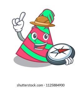 Explorer party hat mascot cartoon