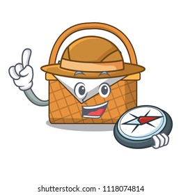 Explorer picnic basket mascot cartoon