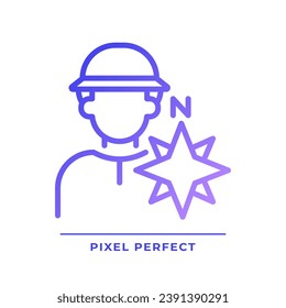 Explorer pixel perfect gradient linear vector icon. Inquisitive person. Adventurer. Character and brand archetype. Thin line color symbol. Modern style pictogram. Vector isolated outline drawing