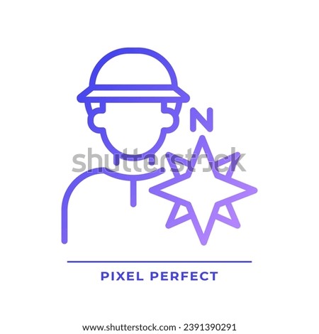 Explorer pixel perfect gradient linear vector icon. Inquisitive person. Adventurer. Character and brand archetype. Thin line color symbol. Modern style pictogram. Vector isolated outline drawing