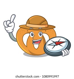 Explorer pretzel mascot cartoon style