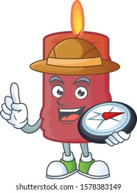 Explorer red candle cartoon character holding a compass