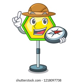 Explorer road traffic sign on the cartoon