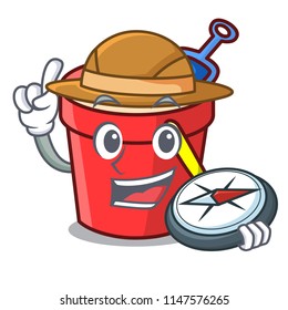 Explorer sand bucket mascot cartoon