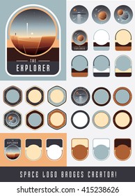 The explorer space logo badges creator. Create your own universe theme emblems, stickers, patches and logos