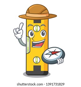 Explorer spirit level above wooden table character