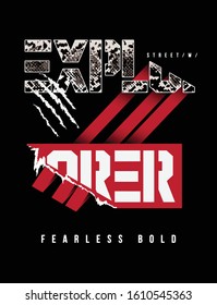 Explorer sticker ripped with wild animal skin slogan typography for print t shirt vector illustrations. With illustration cool slogans. Vector graphic design for fashion for t shirt and other uses.
