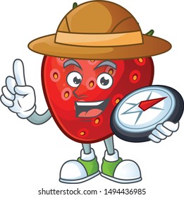 Explorer strawberry fruit mascot for cartoon character