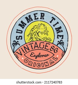 Explorer the summer time, Vintage typography with palms tree illustration for t-shirt print , vector illustration